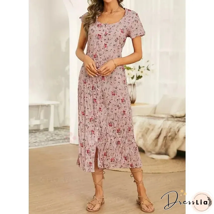 Floral Print Women's Short Sleeve Shift Dress