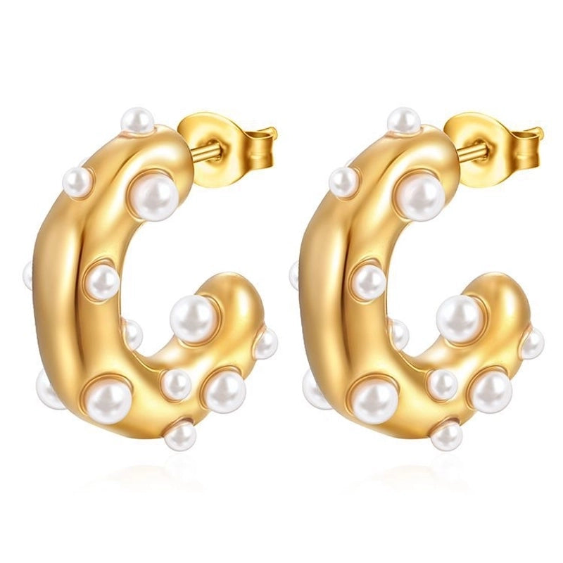 1 Pair Fashion C Shape Plating Inlay 304 Stainless Steel Zircon 18K Gold Plated Ear Studs
