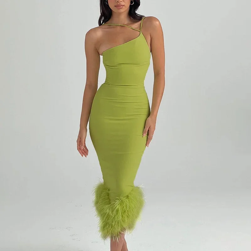 Huiketi Green Short Cocktail Dresses Crepe Feather One Stripe Shoulder Mermaid dress Backless Prom Homecoming Gowns Dress Clubwear