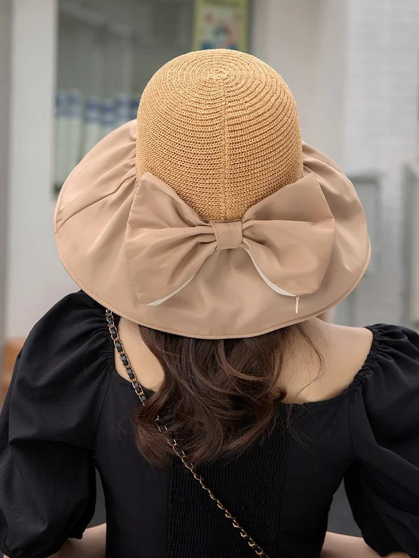 Bow-Embellished Split-Joint Sun protection Sun Hat Fisherman Hat