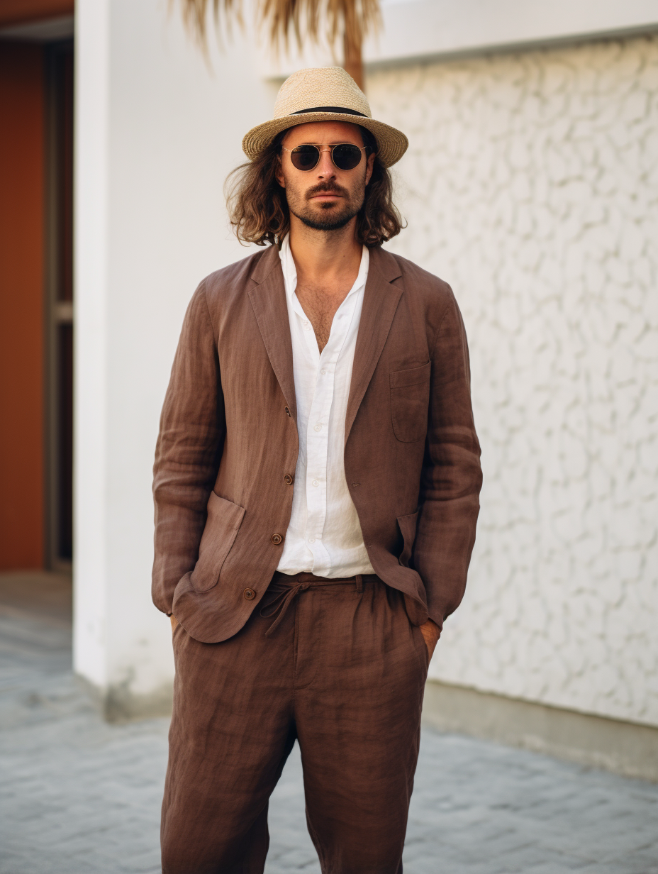 Brown Causal Linen Suit Jacket