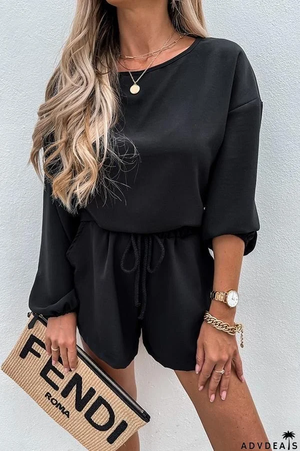 Solid Color Long-sleeved Round Neck Romper