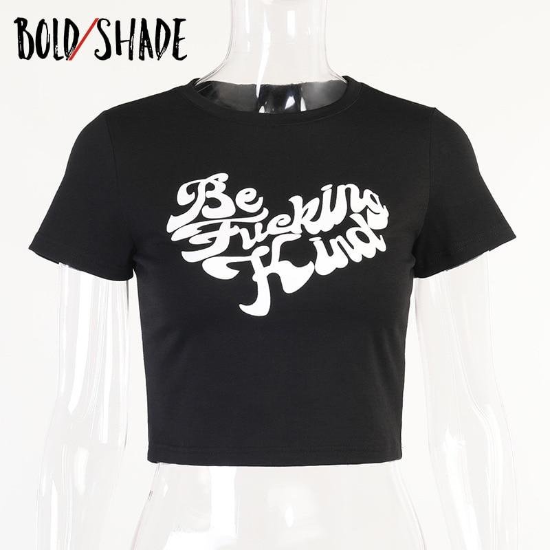 Bold Shade Grunge Streetwear 90s Tees Letter Print Gothic Slim Basic Cropped Tops Women Indie Y2K Style Vintage Clothes Summer