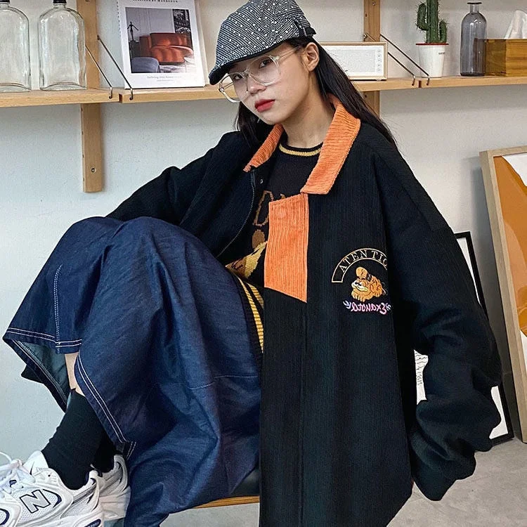 2023 Spring Autumn New Corduroy Jacket Women's Baseball Jacket Korean Harajuku Coat Women Streetwear Gothic Jackets Windbreaker