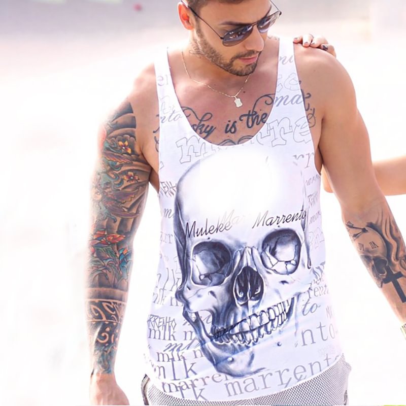 Men's Casual Fashion Beach Vacation Fitness Skull Printed Vest TT201