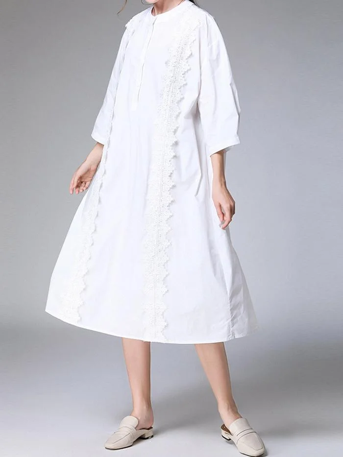 Women's new elegant half open collar lace shirt dress