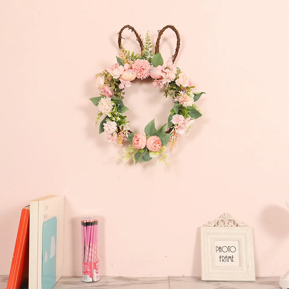 Easter Egg Simulation Garland Rabbit Shape Decorative Pendant with Lamp Rattan Circle