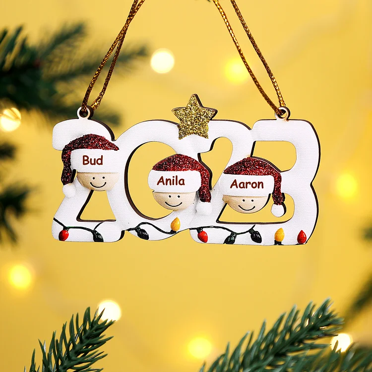 3 Names - Personalized Wooden Christmas Ornaments Custom Name Xmas Decor Gifts for Family