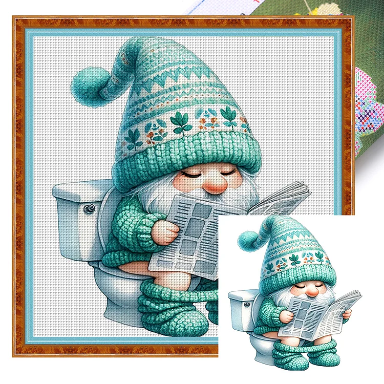 【Huacan Brand】Goblin Goes To The Toilet 18CT Stamped Cross Stitch 25*25CM