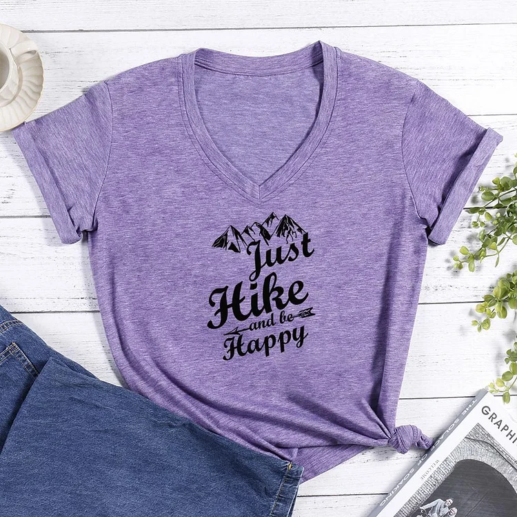 JUST HIKE AND BE HAPPY V-neck T Shirt