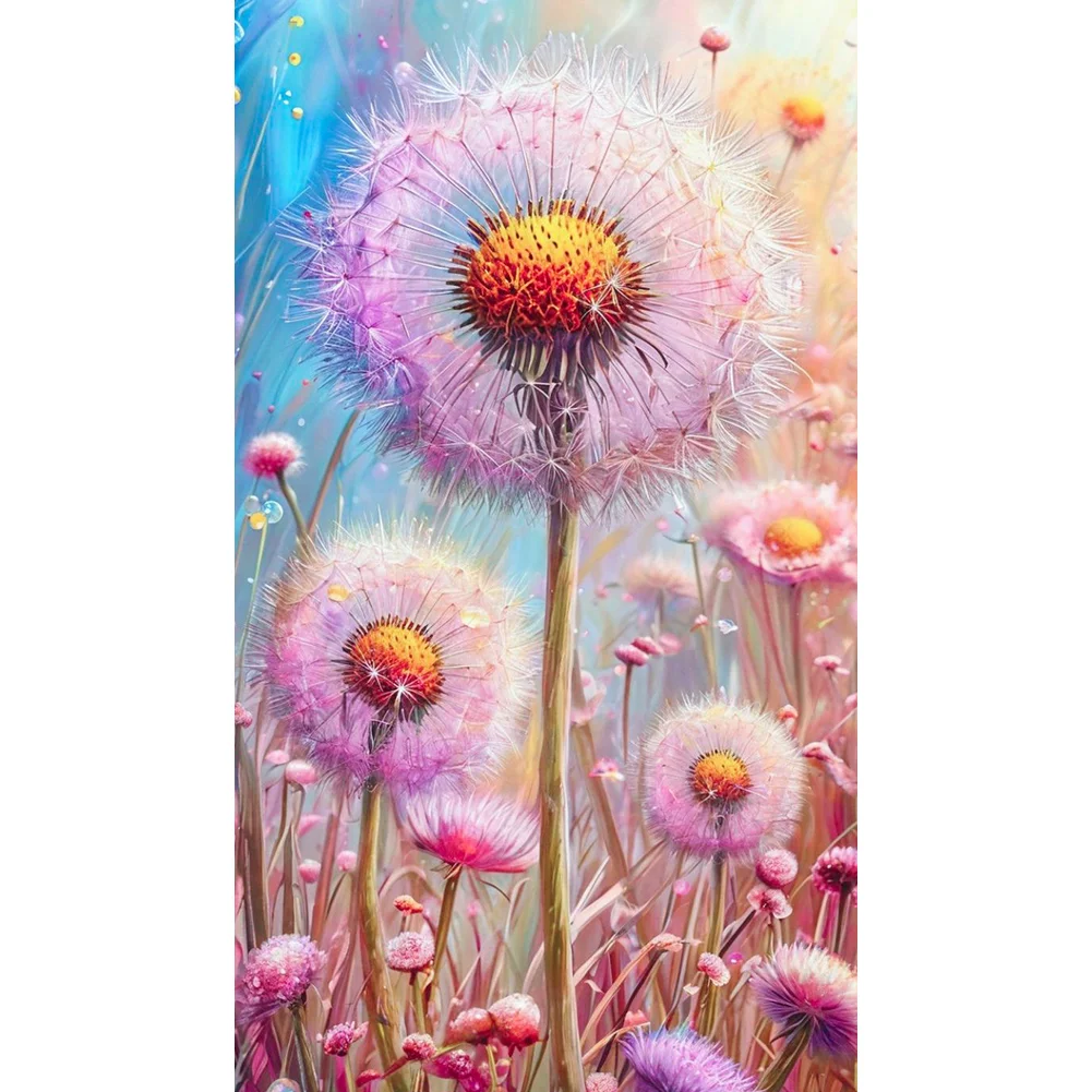 Diamond Painting - Full Round Drill - Pink Dandelions(Canvas|40*70cm)