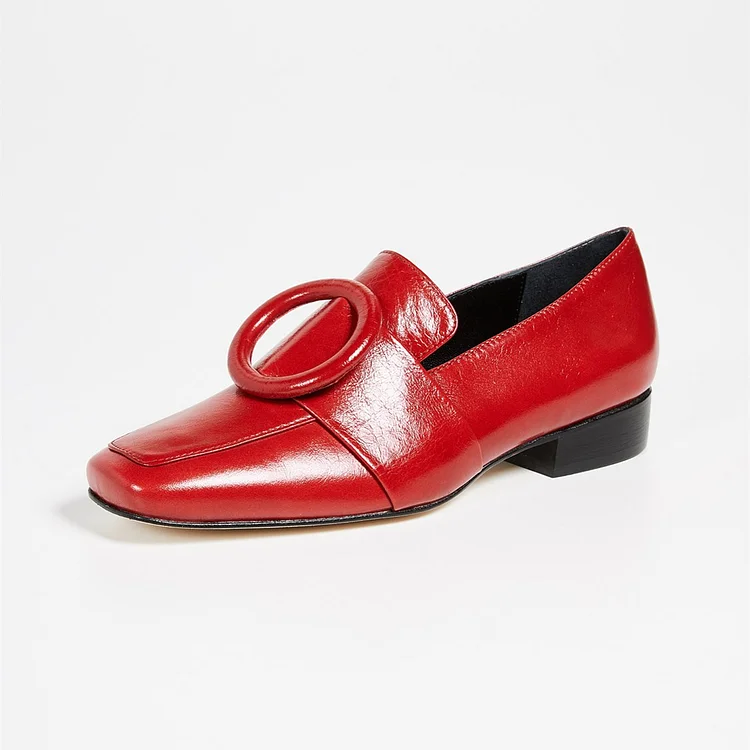 Red Circle Block Heel Slip-On Loafers Vdcoo