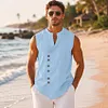 Men's Linen Sleeveless Vest, Casual Button Front Beach Shirt, Summer Vacation Top by Inlyline