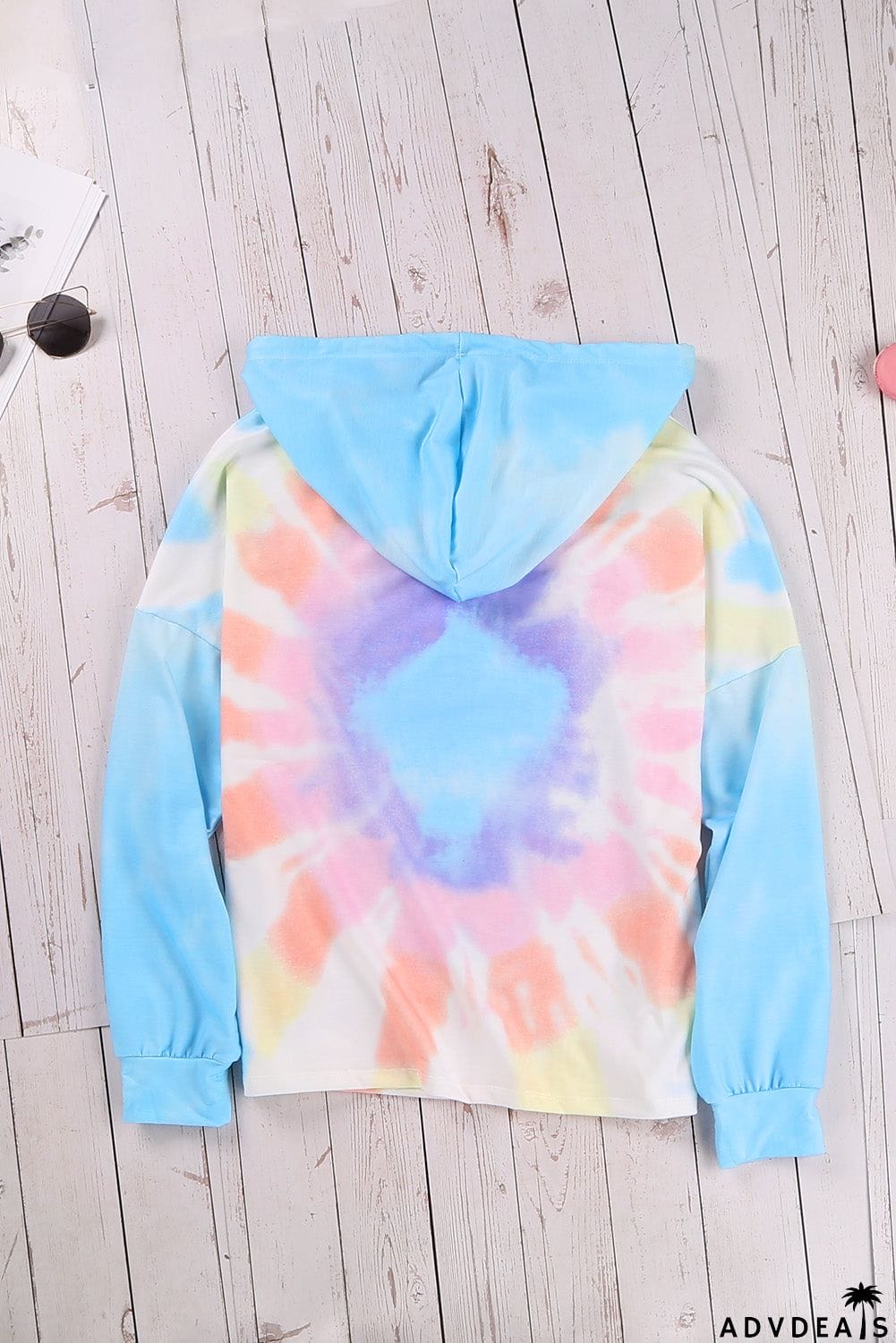 Fashion Sky Blue Colorblock The Sun Cotton Blend Tie Dye Hoodie