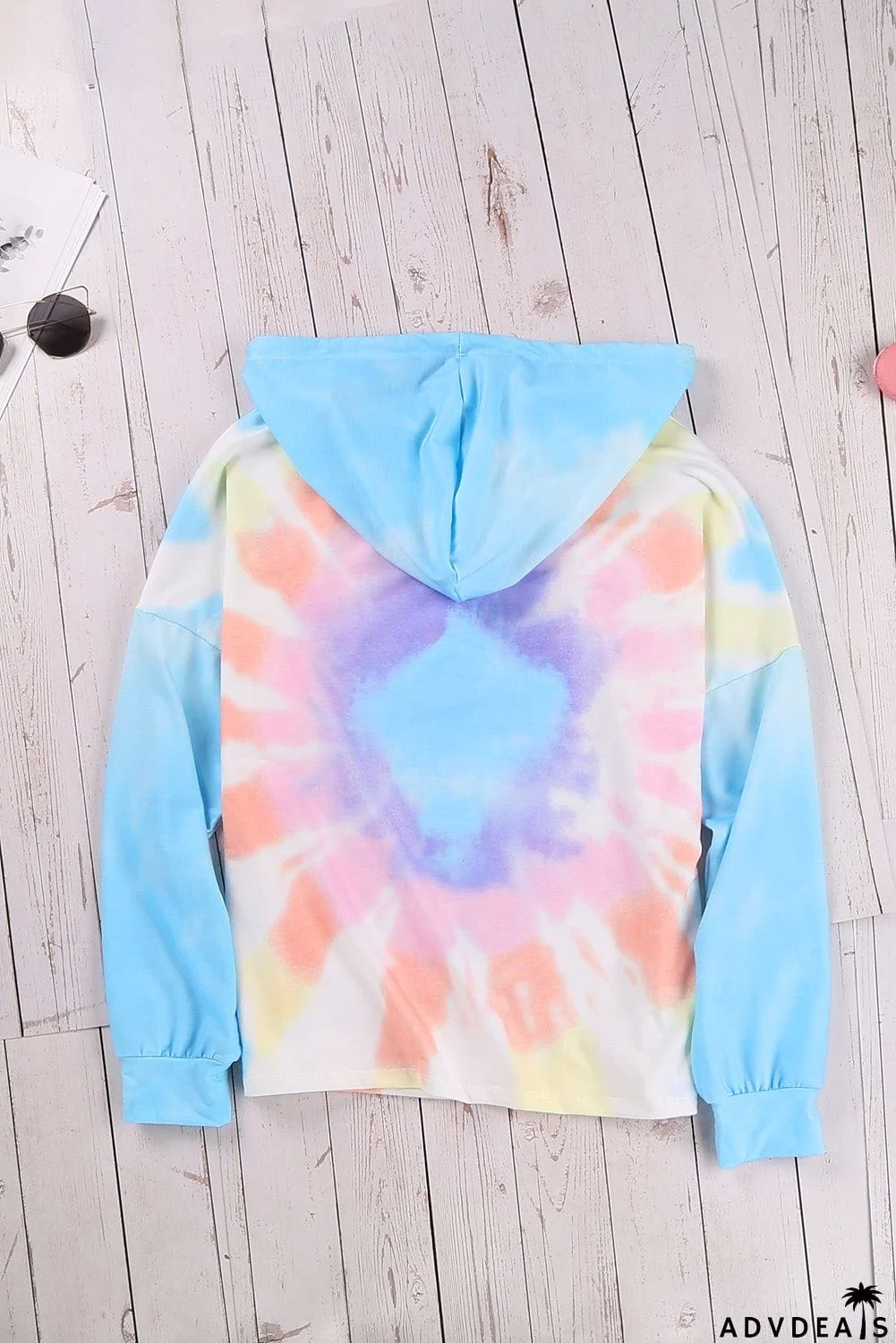 Fashion Sky Blue Colorblock The Sun Cotton Blend Tie Dye Hoodie