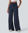 2026🔥 Halara Ribbed SoCinched High Waisted Tummy Control Drawstring Wide Leg Color Block Casual Trousers with Pockets