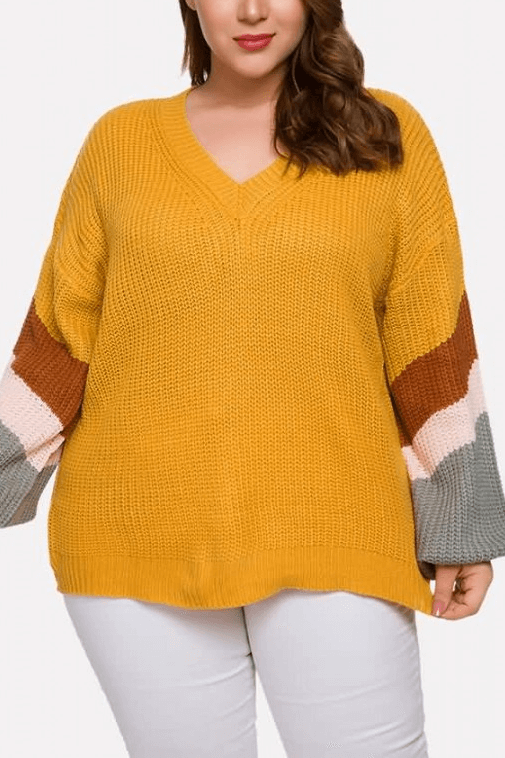 V-Neck Color Matching Sweater