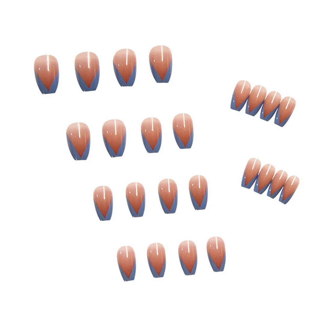 24pcs Blue Wear Long Paragraph Fashion Manicure Patch False Nails Save Time Wearable Nail Patch SANA889-Nail Inspo