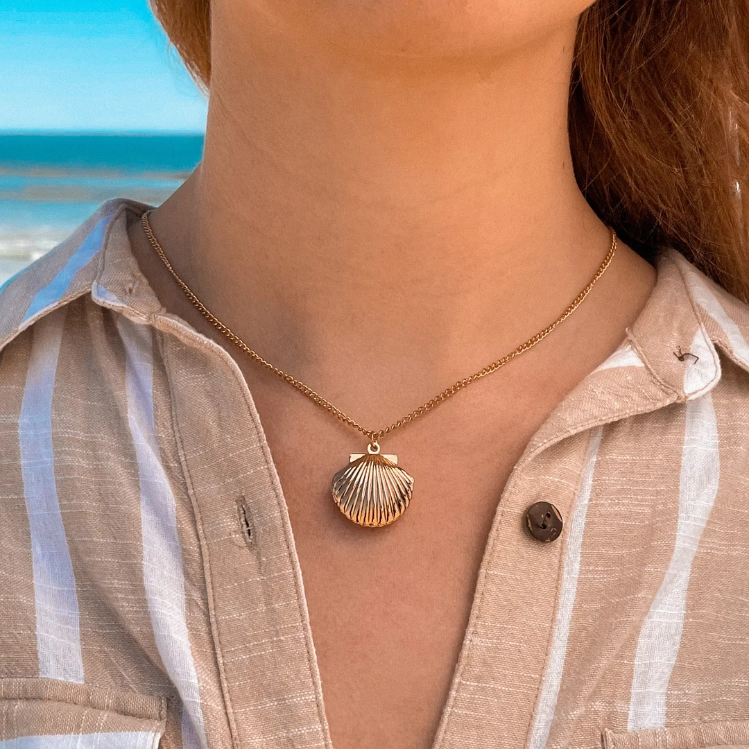 Fan Shell Locket Necklace