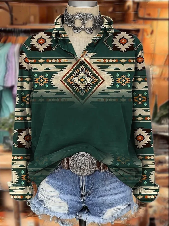 Women's Retro Western Print Top 