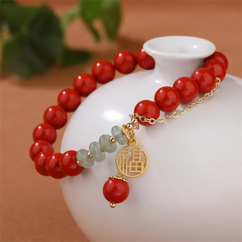 Cinnabar Auspicious Fu Character Jade Calm Bracelet