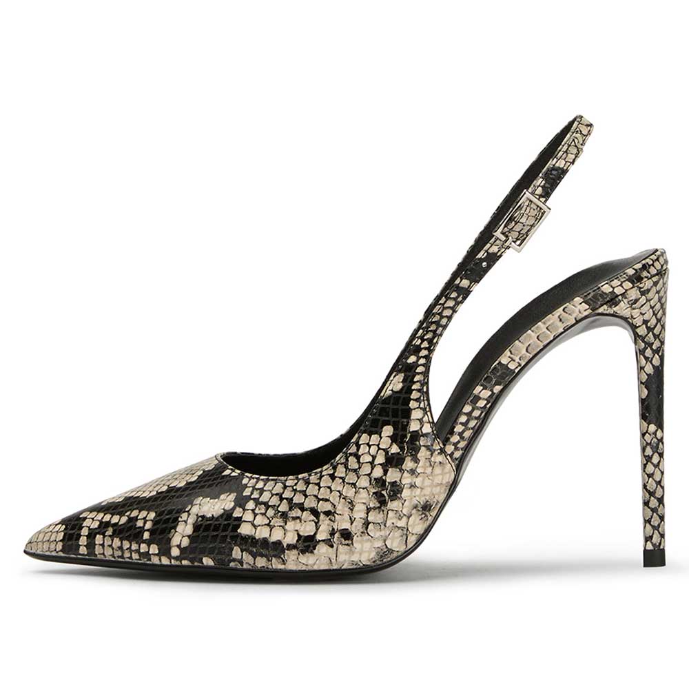 Black Python Embossed Closed Pointed Toe Stiletto Slingback Heels Nicepairs
