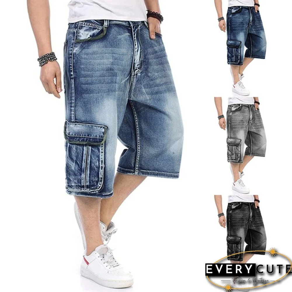 Plus Size S-5XL Men's Fashion Shorts Cargo Jeans Denim Shorts Casual Loose Style Waist Jean Shorts Size