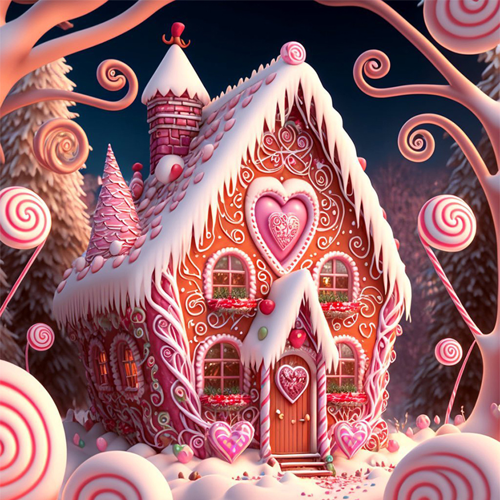Candy Gingerbread House 40*40cm(canvas) full round drill diamond painting