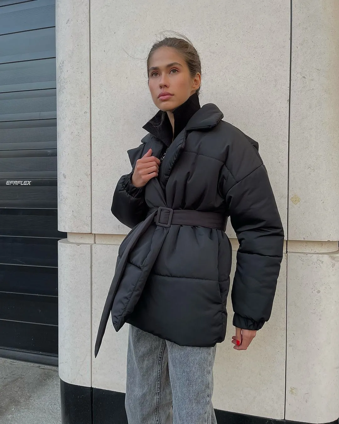 Nigikala Nigikala Winter New Thickened Collared Waist Cotton Coat Thin Solid Cotton Coat Woman
