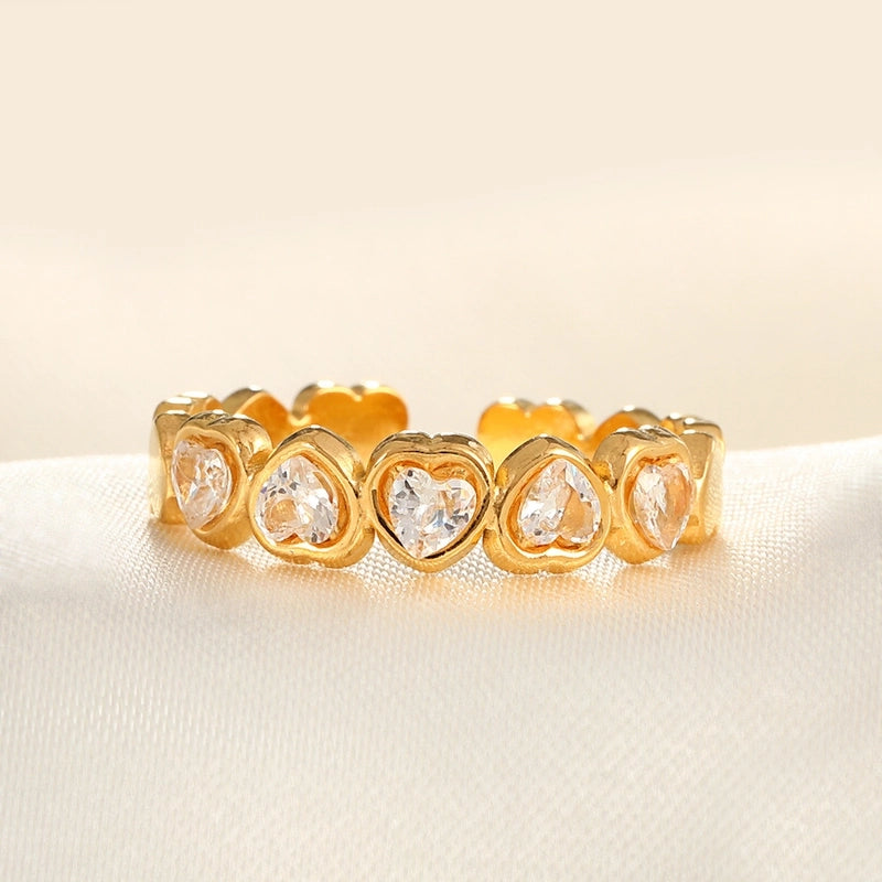 2 Pieces Modern Style Classic Style Geometric Leaf Heart Shape 304 Stainless Steel Zircon 18K Gold Plated Plating Open Rings