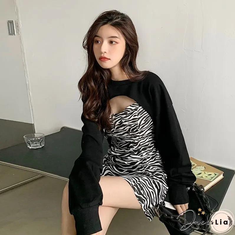 Back College Plus Size Gothic Y2k Dress Women Casual Leopard Long Sleeve Party Mini Female