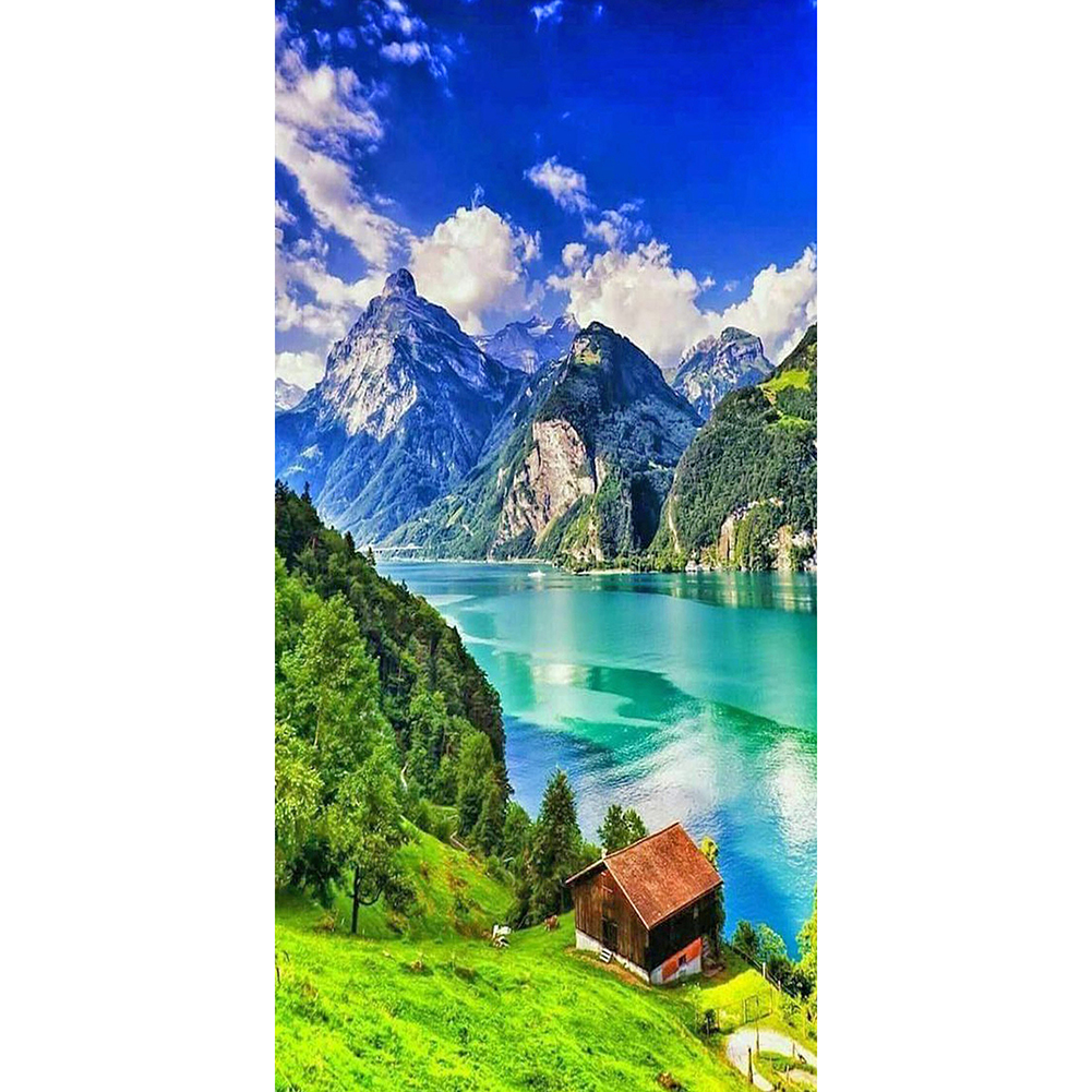 

40*80CM - Round Drill Diamond Painting - Green Water Mountains, 501 Original