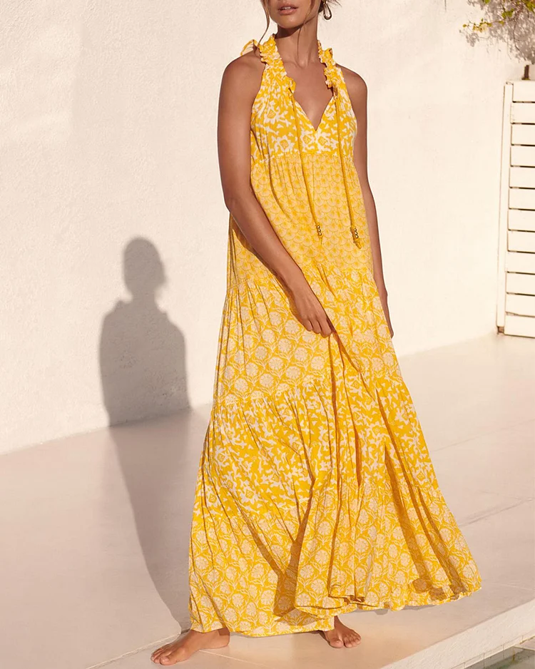 Ladies Elegant Fashion Printed Sleeveless Dress