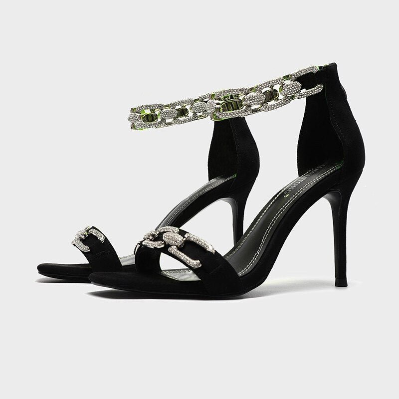 2020 Star style Rhinestones chains Women Sandals Fashion Thin High heels Zip Gladiator Sandals Elegant Summer Party Prom Shoes
