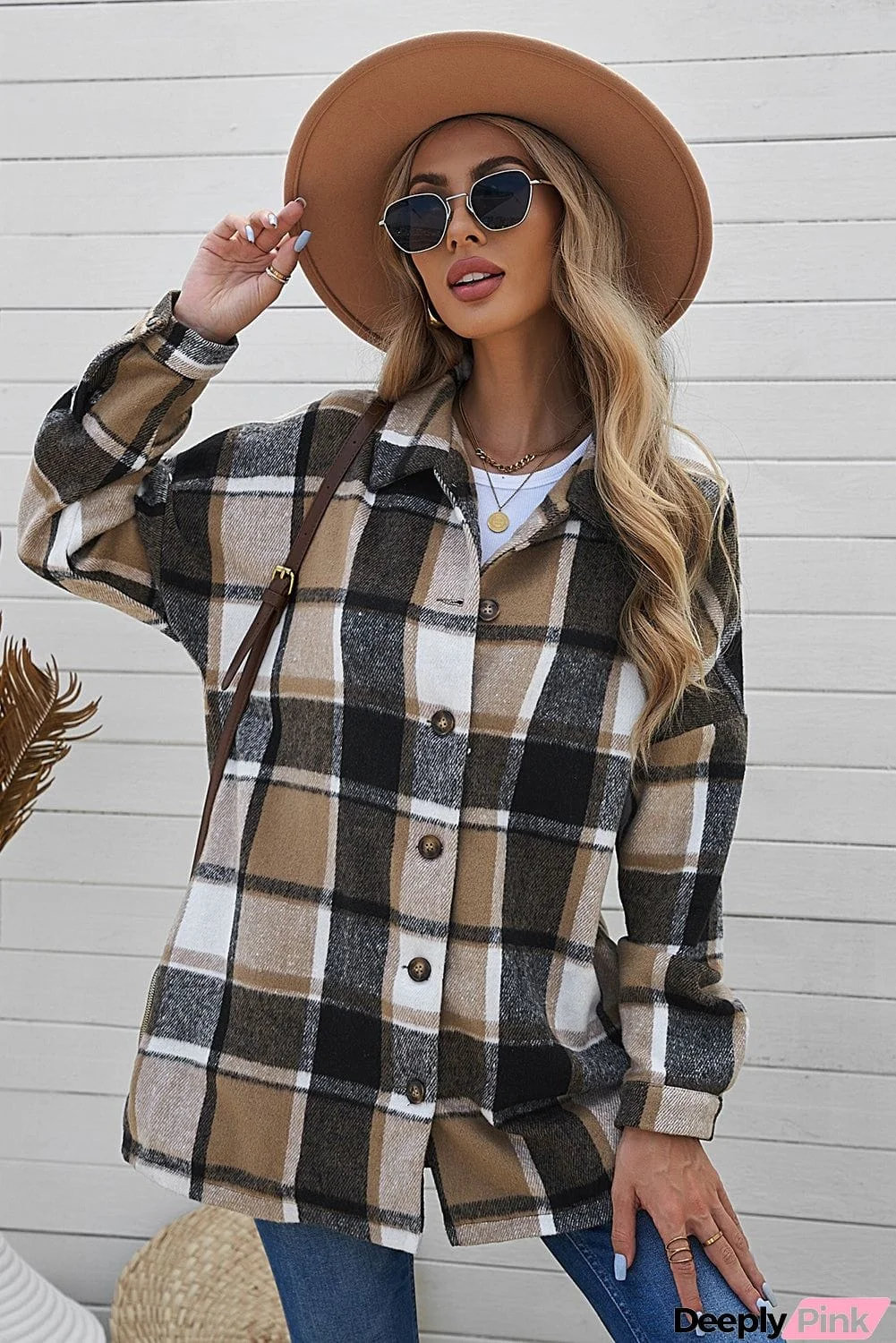 Double Take Plaid Dropped Shoulder Pocketed Shirt Jacket