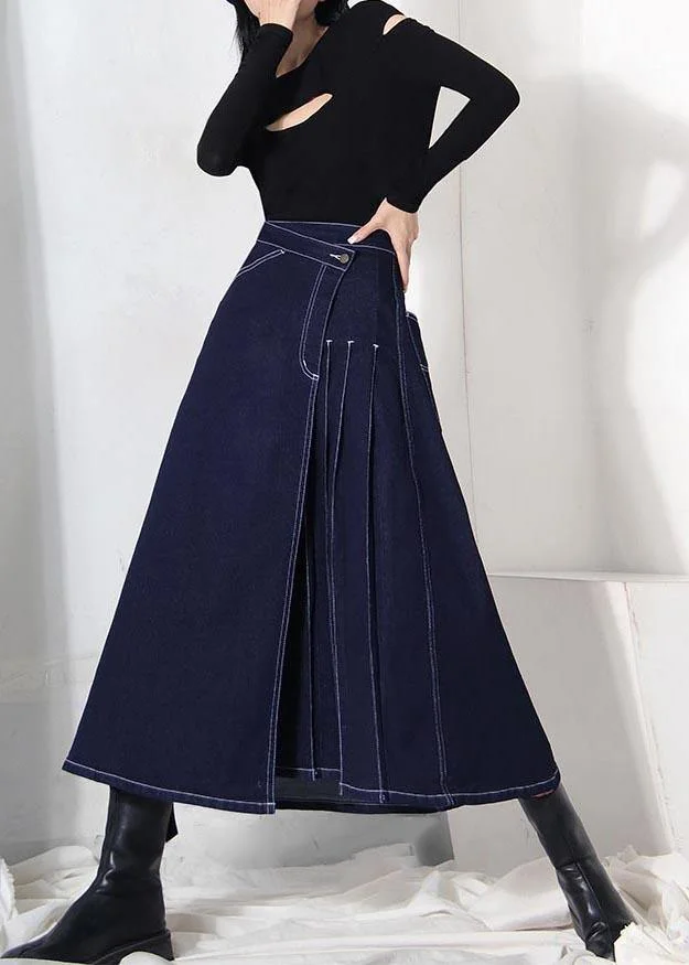 Boho denim blue zippered asymmetrical design Cozy Skirt