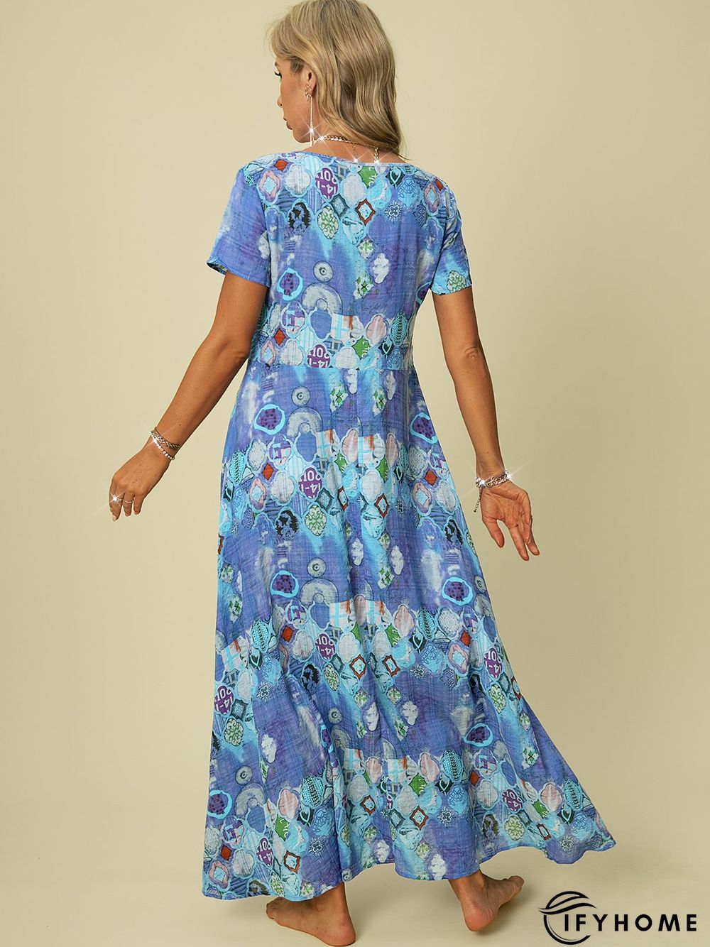 A-Line Short Sleeve Boho Weaving Dress | IFYHOME