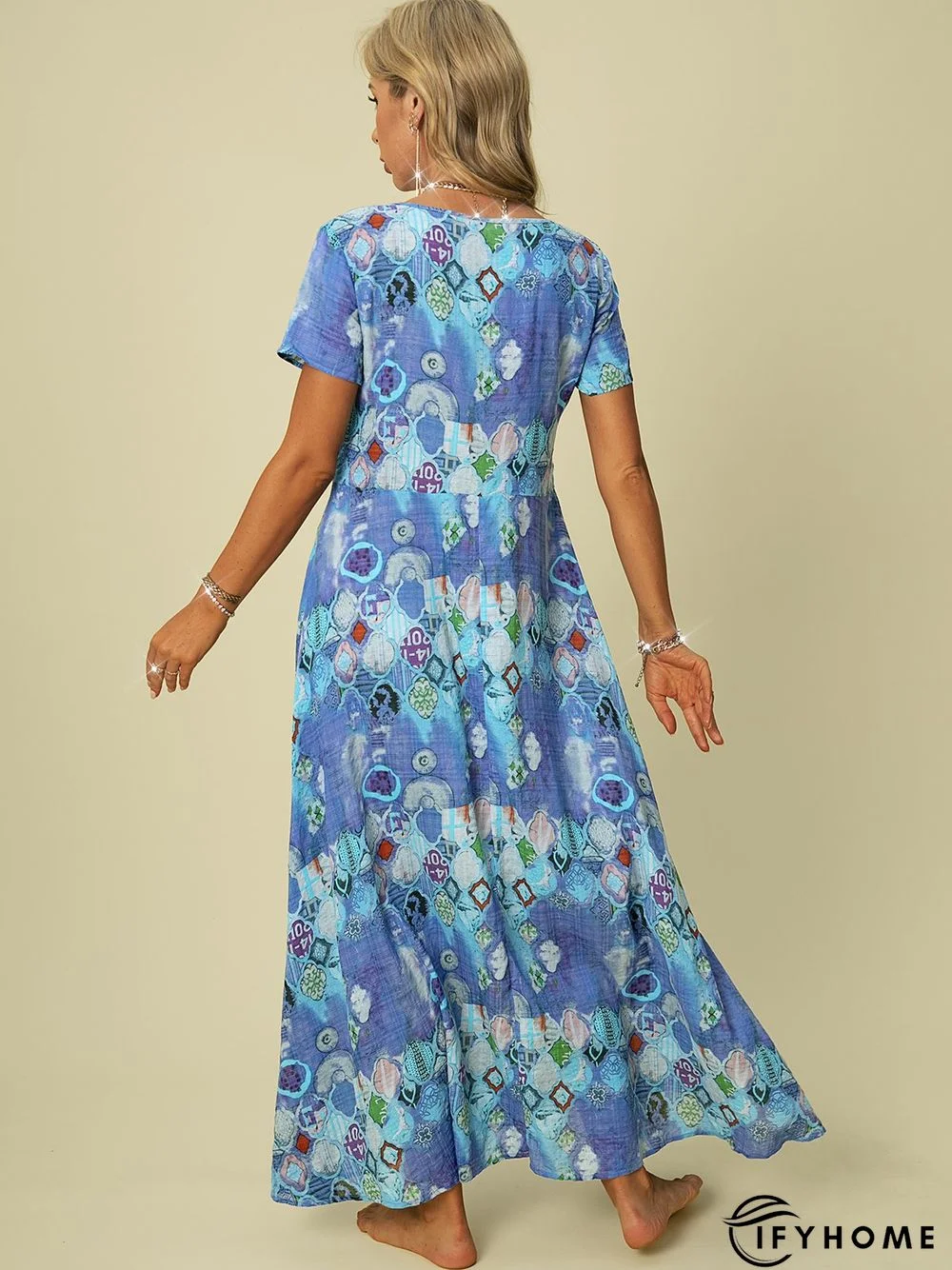 A-Line Short Sleeve Boho Weaving Dress | IFYHOME