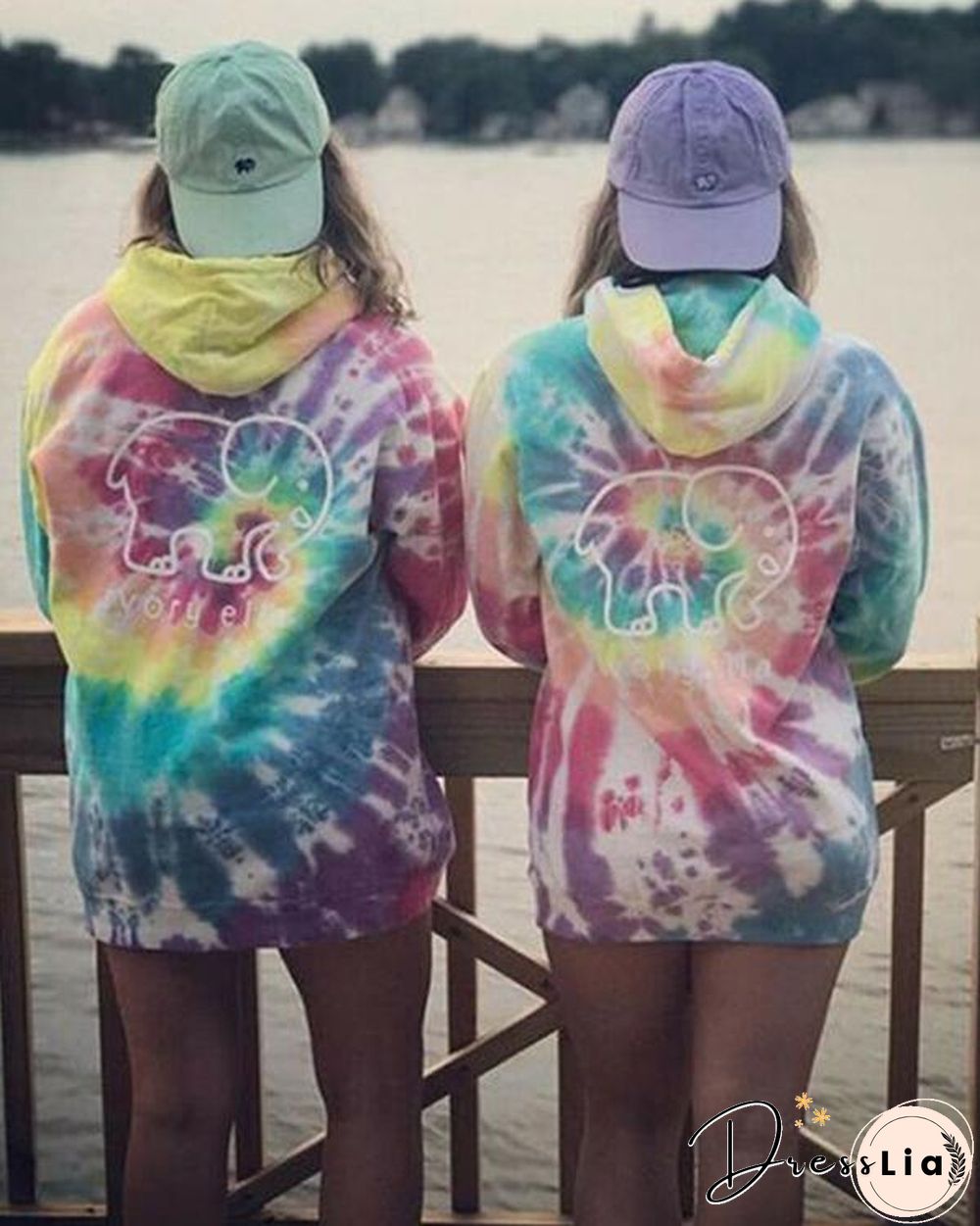 Casual Ferris Wheel Tie Dye Hoodie Long Sleeve Tops