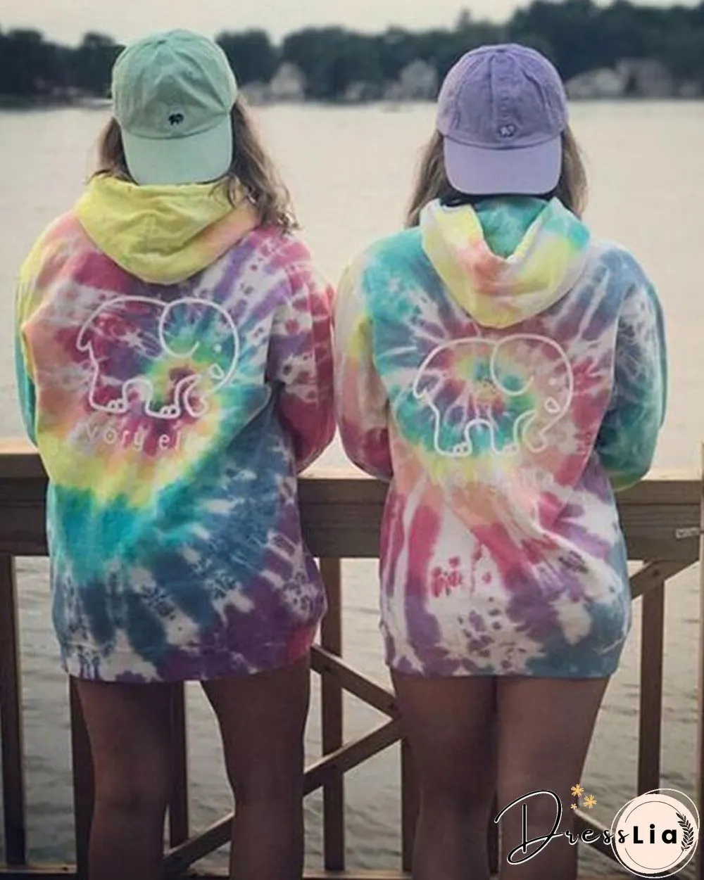 Casual Ferris Wheel Tie Dye Hoodie Long Sleeve Tops