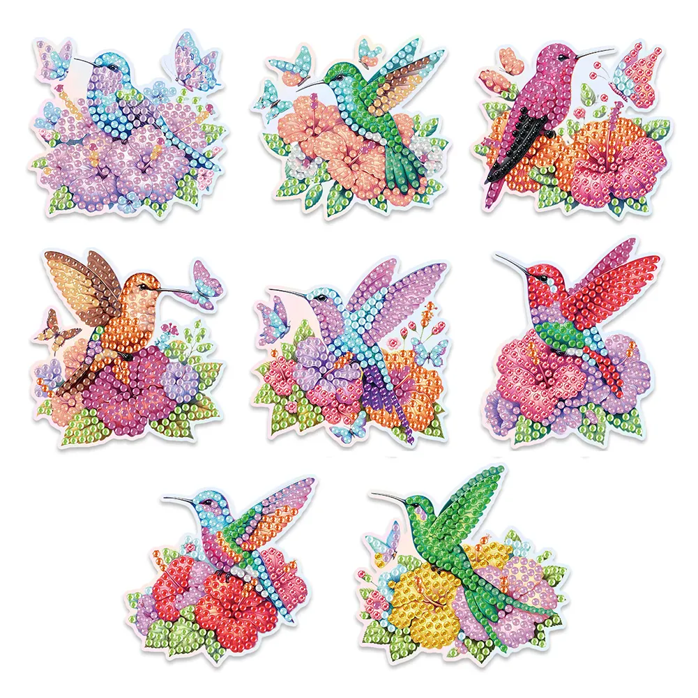 8Pcs Flowers Hummingbird Diamond Painting Fridge Magnet Diamond Art Magnets