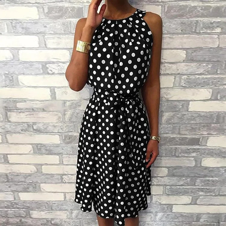 Elegant Sleeveless Polka Dot Mini Dress
