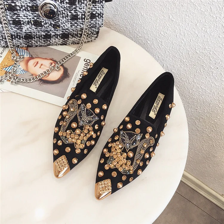 Versatile Rhinestone Flat  Shallow Mouth Single Shoes QueenFunky