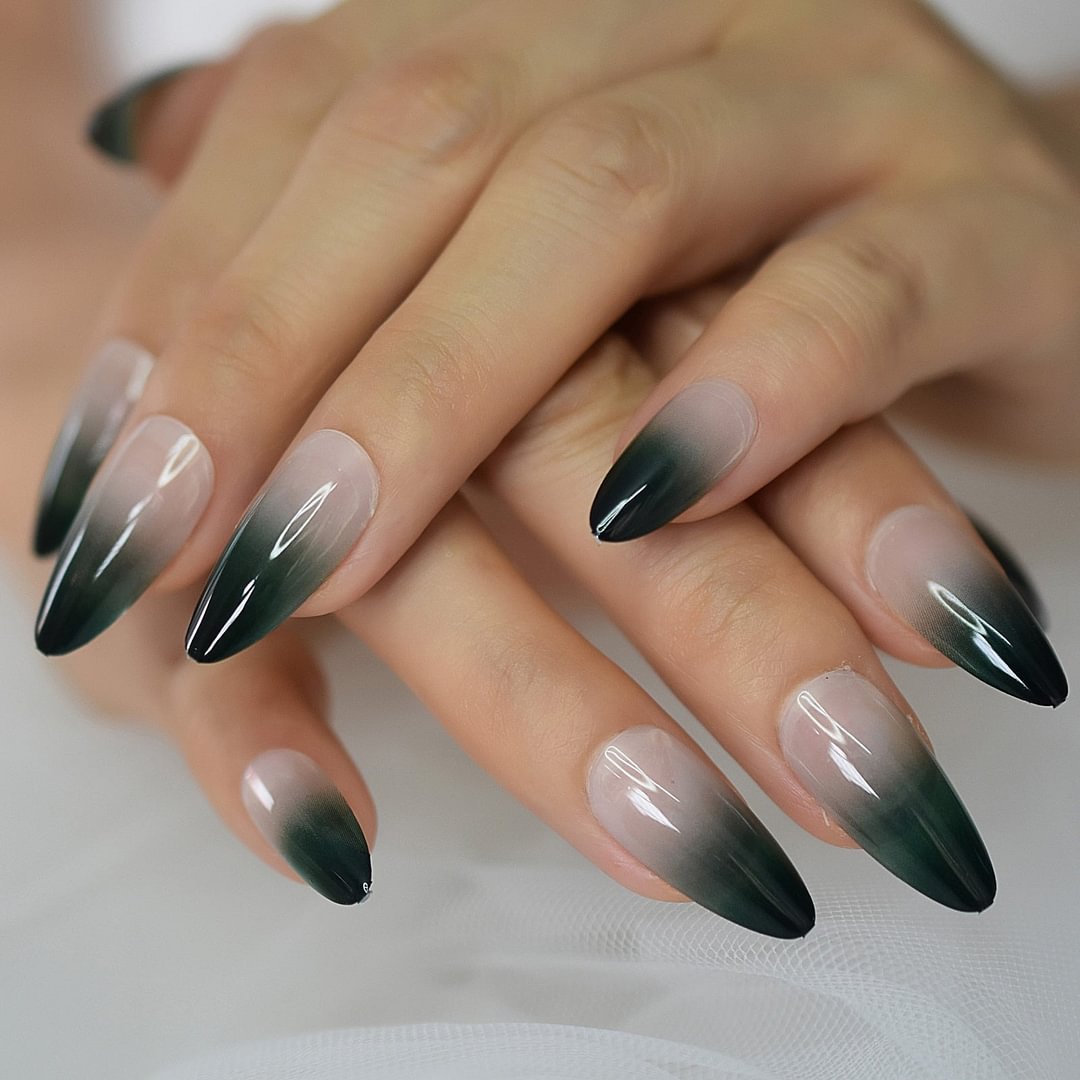 Layered Black&White Cool Medium-Long Nails Press On Nails Froms Almond Sharp Supplies For Professionals Wholesale Full Cover