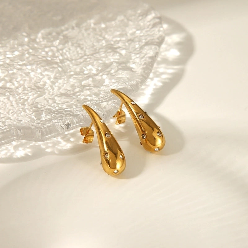 1 Pair Beach Minimalist Water Droplets Plating Inlay 304 Stainless Steel Artificial Diamond Rhinestones 18K Gold Plated Ear Studs