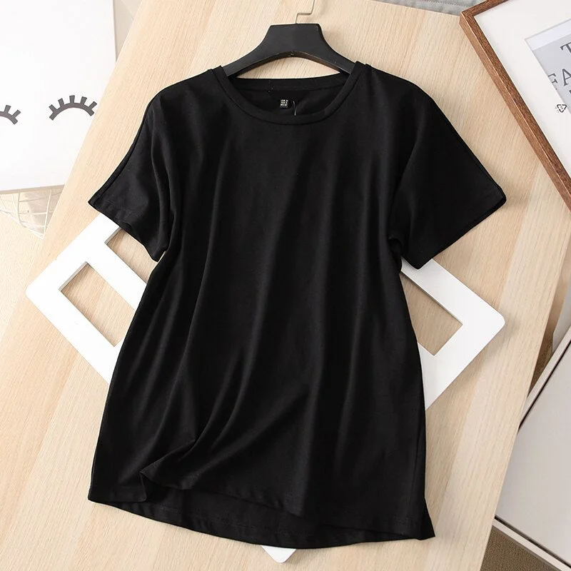 New Summer Women White Black Tshirt Fashion Harajuku O-Neck Cotton Tee Female Casual Korean Solid Tops Camisetas De Mujer