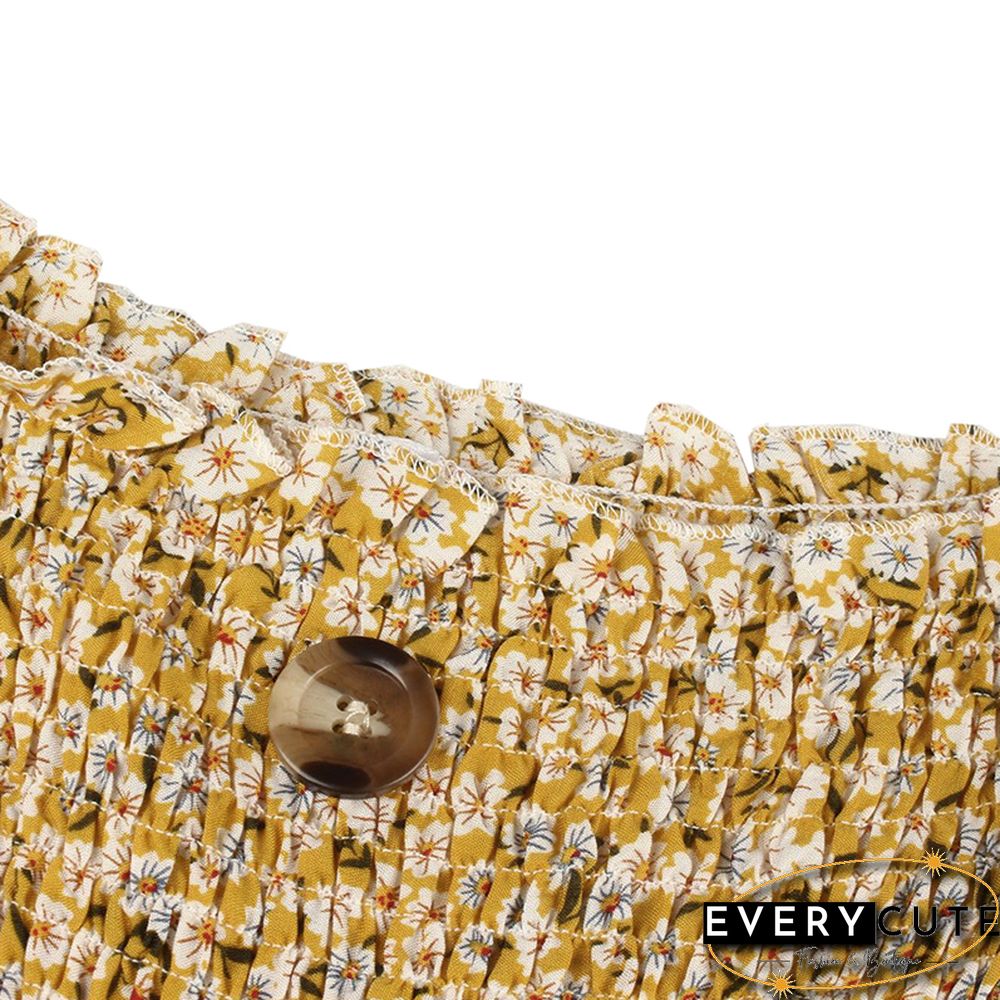 Yellow Button Detail Casual Floral Dress