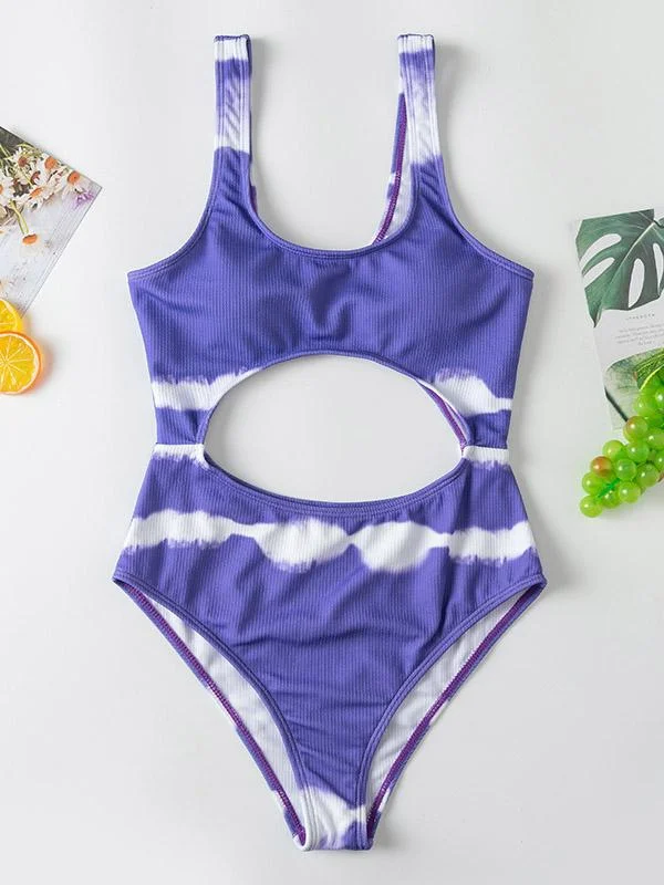 Tie-Dyed Hollow One-Piece Swimwear