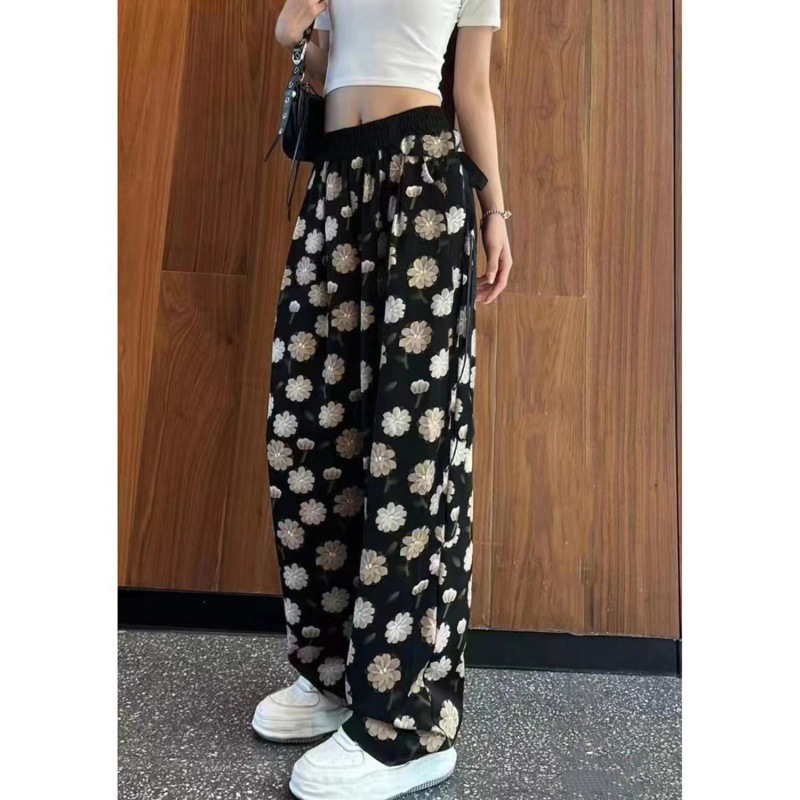 Nulclover costume ideas women Summer Women's Ice Silk Loose Wide Leg Pants Fashion Personality High Waist Casual Pants Ink Tie Dyed Floor Dragging Pants