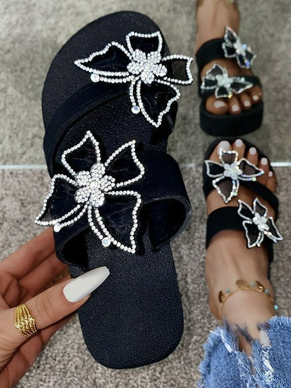Butterfly  Rhinestone Summer Thick Bottom Holiday Sandals CS685- Fabulory